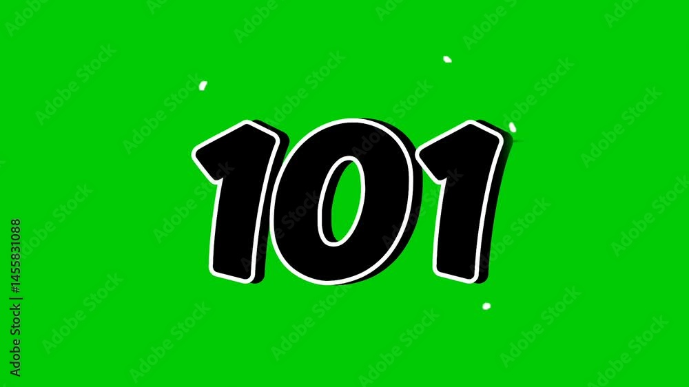 Poster number 102 symbol sign animation motion graphics cartoon on green screen background. black color num