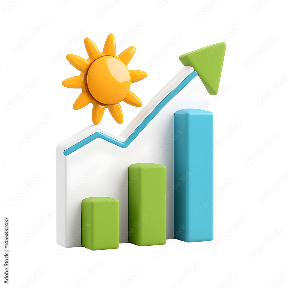 Poster line graph icon with sun and rain elements for data visualization