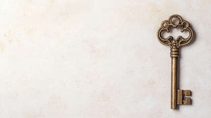 Antique key on textured background, symbolizing mystery and history