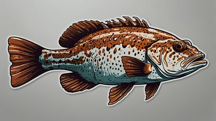 A vibrant sticker of a grouper fish, featuring a prominent head and large mouth, representing its unique traits.