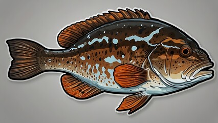 A sticker illustrating a grouper fish, notable for its large mouth and head, capturing its distinctive appearance.