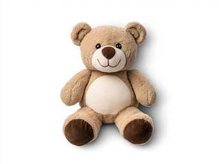 Fototapeta premium Toy teddy bear sitting, isolated on white, childrens favorite object