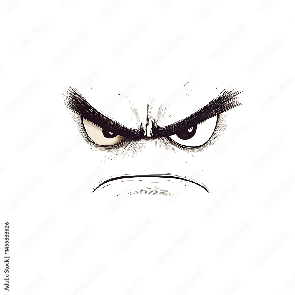 Poster minimalist drawing of a squinting face with intense expression