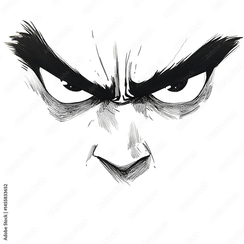 Poster minimalist drawing of a squinting face with unique features