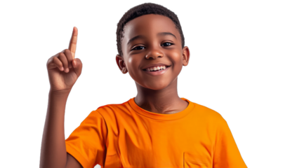 Boy Pointing Up with a Smile on Transparent Background