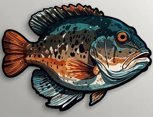 A colorful sticker of a grouper fish, characterized by its oversized mouth and large head, emphasizing its features.