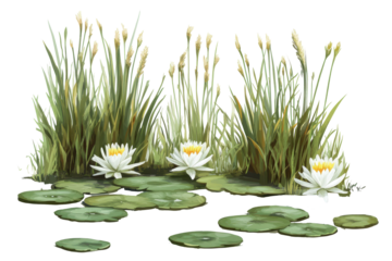 Wetland grasses and plants illustration isolated on white perfect for environmental designs and nature projects