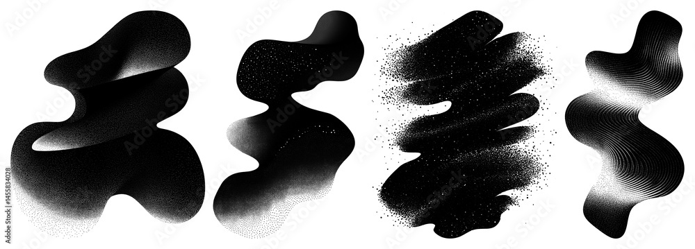 Poster png abstract ink splatter shapes, element set on transparent background