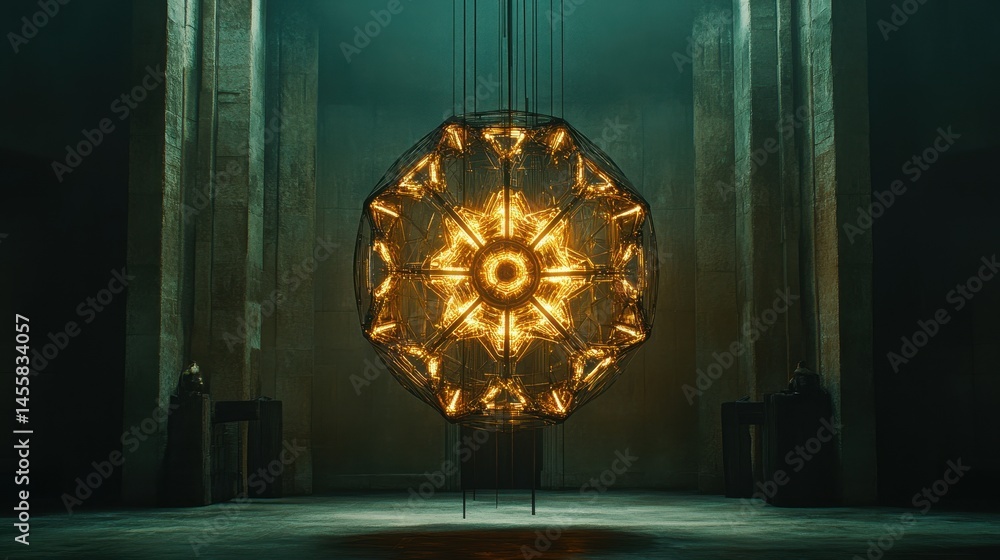 Poster abstract ornate sphere golden light inside ancient structure creates a mysterious and captivating at