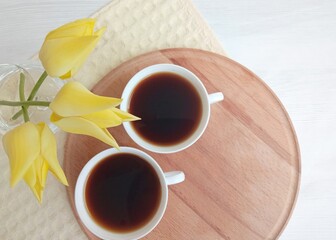 a pleasant spring morning with invigorating coffee and a good mood for the whole day
