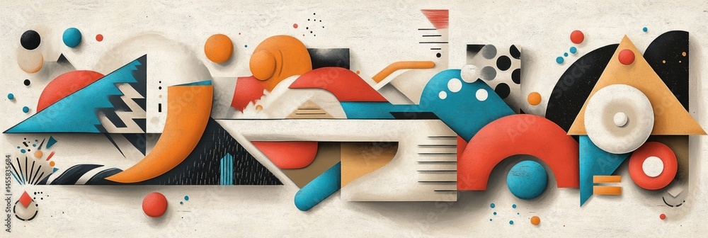 Poster abstract geometric shapes in vibrant colors. layered forms in various shapes and sizes create a dyna