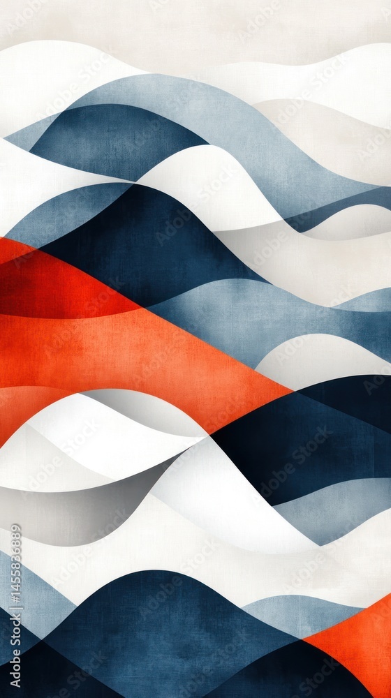 Poster abstract wavy design with overlapping layers of vibrant colors, creating a dynamic and textured visu