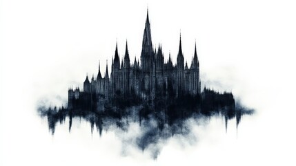 Fototapeta premium Dark Fantasy Castle Silhouette with Fog and Mystical Atmosphere