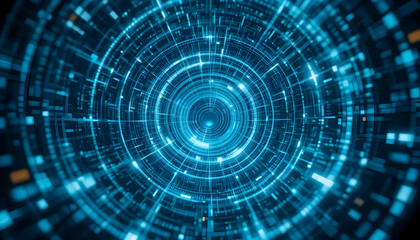 Fototapeta premium Abstract Futuristic Technology Background Blue Circular Data Stream, Digital Tunnel, Network Connection, Cybersecurity Concept, High-Tech Illustration