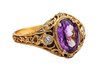 Vintage amethyst ring design isolated on white great for luxury promotions and classic jewelry collections