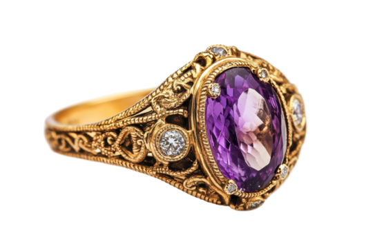 Vintage amethyst ring design isolated on white great for luxury promotions and classic jewelry collections