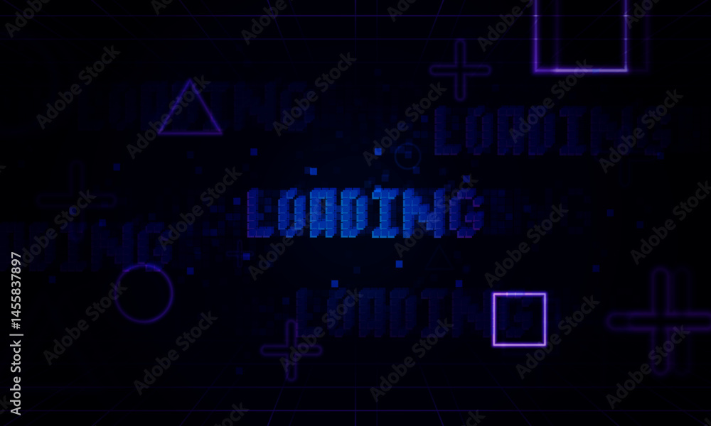 Poster abstract game loading speed light out technology and with neon triangles. hitech communication conce
