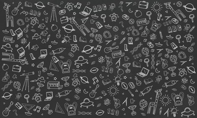 Concept of education School background chalkboard with different stuff. Welcome back to school design vector.