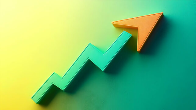 Graph showing upward trend, two color arrows, gradient background