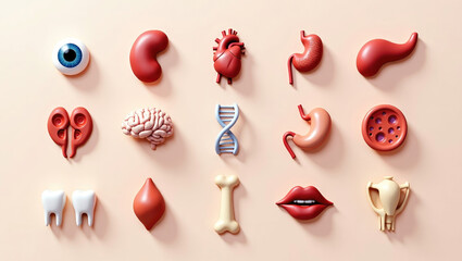 Anatomical organs arranged on a pink surface