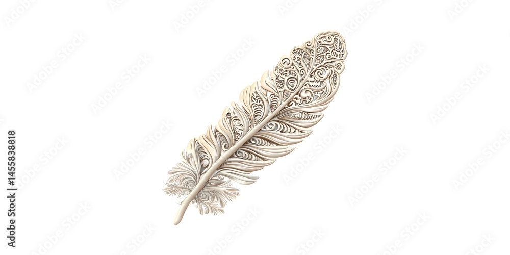 Poster Intricately Designed Feather With Ornamental Patterns. Symbol Of Elegance And Creativity Isolated On Transparent Background