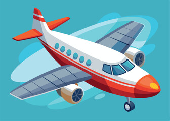 Red and White Airplane Flying in a Blue Sky