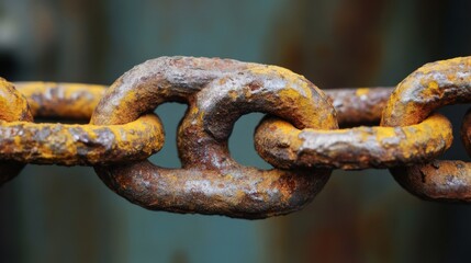 Fototapeta premium Close up of a rusty chain, highlighting the texture and details of the metal.