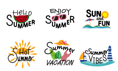 Fototapeta premium Set of Summer lettering Collection. Enjoy and Fun summer icon collection. Vector illustration.