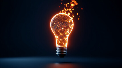 Glowing light bulb abstract particles creative energy innovation futuristic design dark background inspiration technology digital art imagination