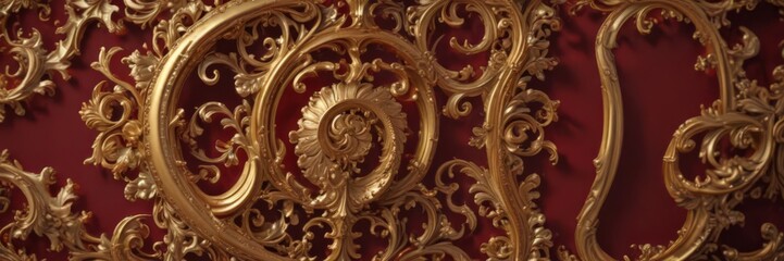 Intricate baroque swirls, deep crimson & gold, design, interior, damask