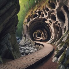 Rustic Tunnel of Sculpture In a wooded ravine a series of natura © Alexei