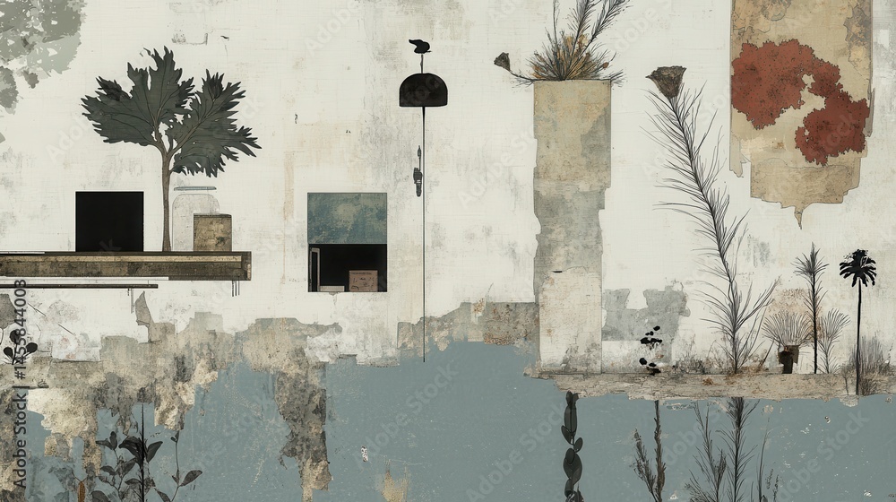 Poster mediterranean architecture textured wall design with abstract elements and natural motifs in a tranq