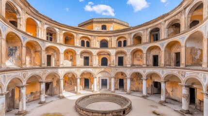 Obraz premium Architectural Arches Under a Sky, Heritage Structure with Intricate Arches Showcasing Mediterranean History and Cultural Significance