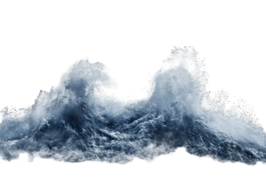 Crashing waves image isolated on white great for water sports promotions and seaside advertising materials