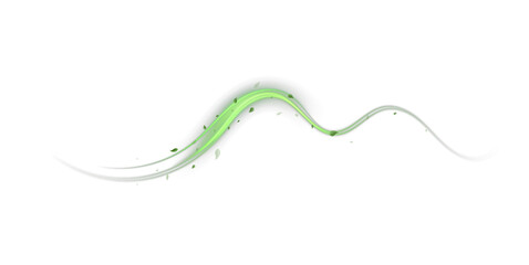 PNG Green Neon Swirls with Leaves and Glitter – Transparent Background Light Trail, Fresh Air Twist Effect, Futuristic Glowing Waves, Eco Nature Energy Motion for Drink or Organic Design