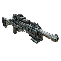Naklejka premium Detailed replica of a futuristic weapon with intricate design and realistic features displayed on a white background