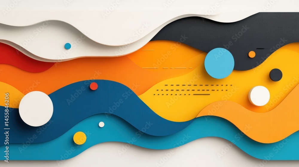 Aufkleber abstract layered design with wavy colorful shapes and circles
