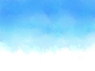爽やかな青空と雲の水彩背景　ブルー　滲み　テクスチャ