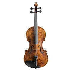 Fototapeta premium Detailed view of an elegantly crafted violin showcasing its rich wood grain and expert craftsmanship in a well-lit space