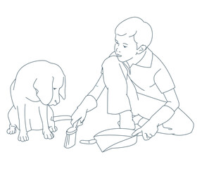  Young boy cleaning up after his dog