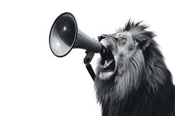 Black and white lion illustration with megaphone brings fierce energy to posters and creative content