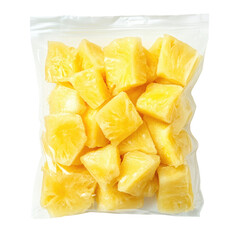 Frozen Pineapple Pieces In Vacuum Sealed  isolated on a transparent background