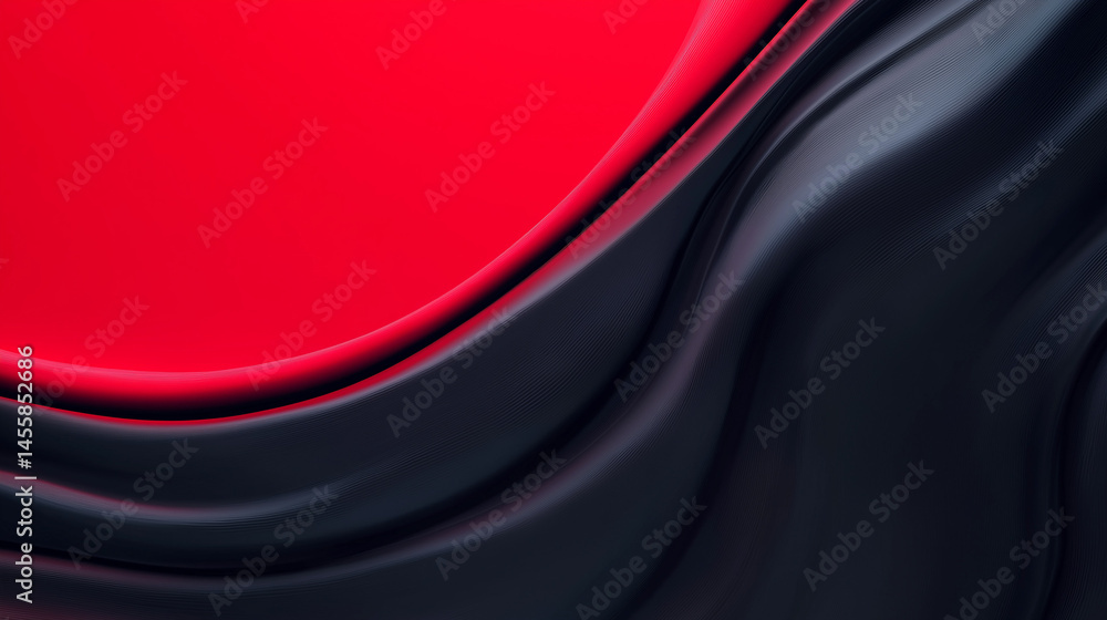 Poster elegant abstract background with flowing black fabric and a red gradient texture