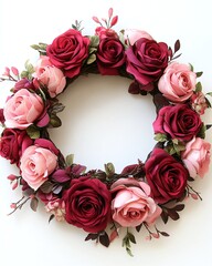 Beautiful floral wreath crafted from pink and red roses for home decor or special occasions