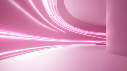Naklejka premium Pink, curved, neon-lit architectural space. Interior design, smooth surfaces, futuristic