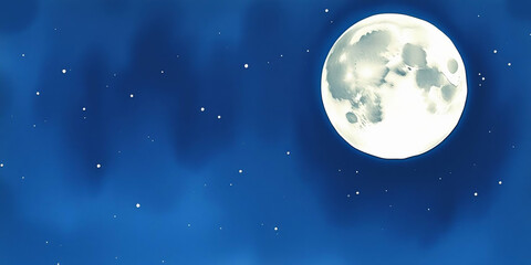 a full moon set against a backdrop of a starry night sky. The moon is centrally positioned, dominating the composition with its bright, luminous surface