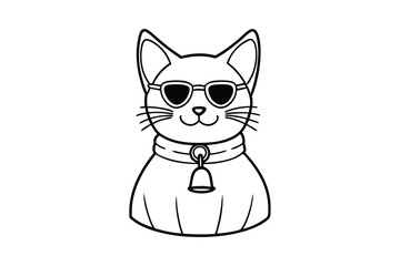 Line art drawing of a cat wearing neck bell and sunglasses.eps