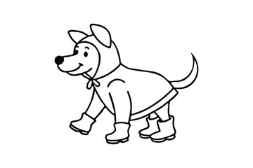 Line art drawing of a dog in a raincoat and boots.eps