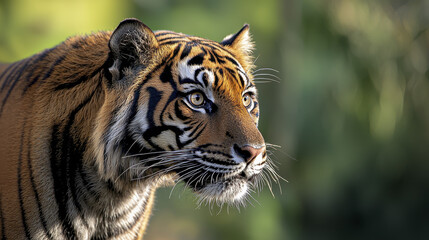 Fototapeta premium close up of tiger showcasing its striking features and intense gaze, highlighting beauty of wildlife