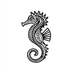 Intricate Seahorse Design A Black and White Masterpiece of Marine Life, Detailed and Elegant